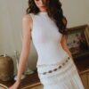 White Ribbed Sleeveless Crop Top & Smocked Tiered Skirt Set “Serene Flow” SF2723