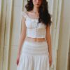 White Ribbed Sleeveless Crop Top & Tiered Maxi Skirt Set “Whimsical Glow” WG2622