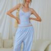 Light Blue Striped Halter Crop Top & Wide-Leg Pants Set “Serene Breeze” SB3329