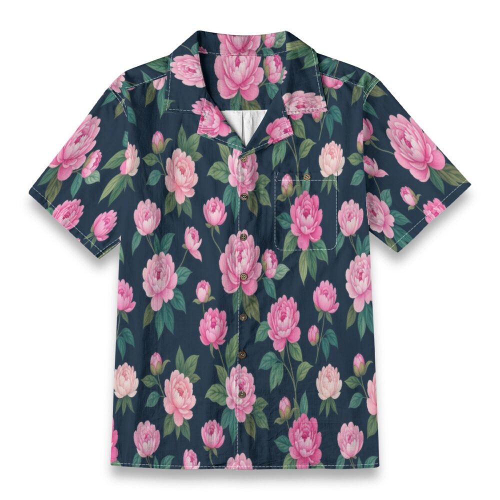 Elegant Peony Bloom Dark Floral Resort Shirt