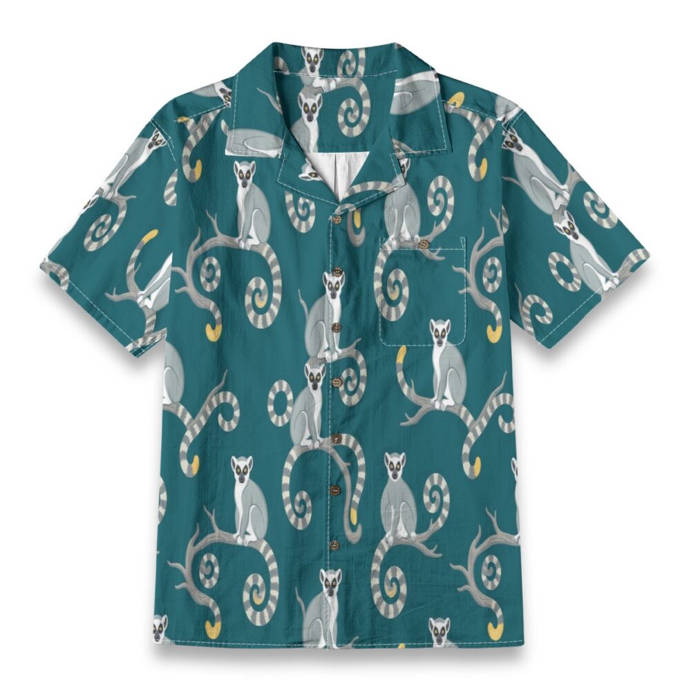 Exotic Lemur Tail Jungle Pattern Aloha Shirt