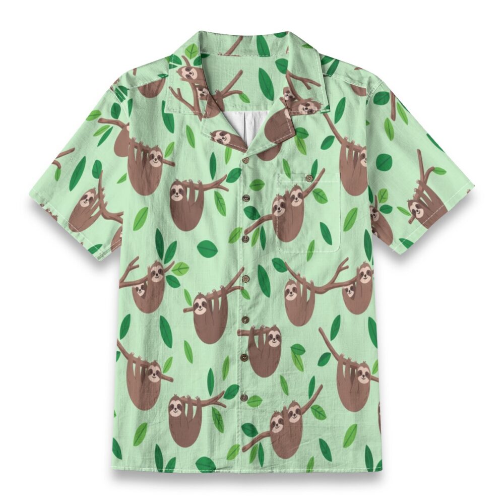 Playful Sloth Jungle Leaves Tropical Hawaiian Shirt