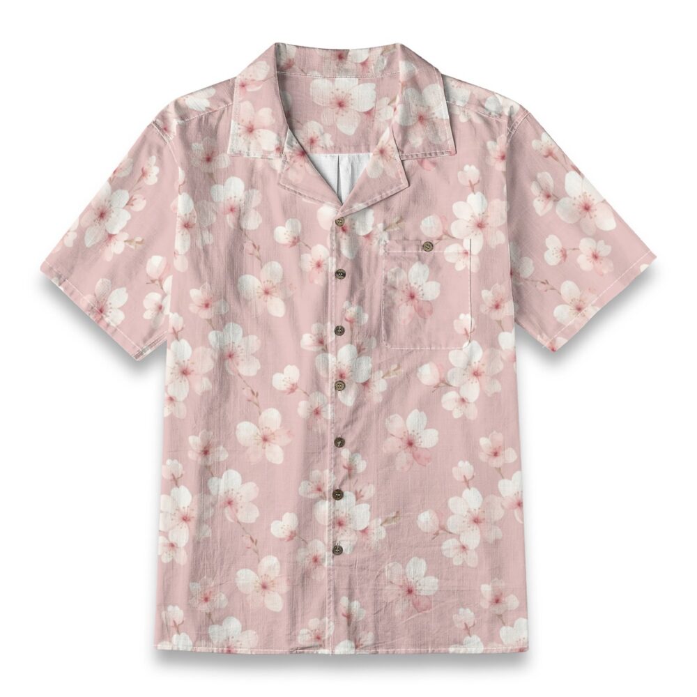Soft Cherry Blossom Pink Floral Aloha Shirt